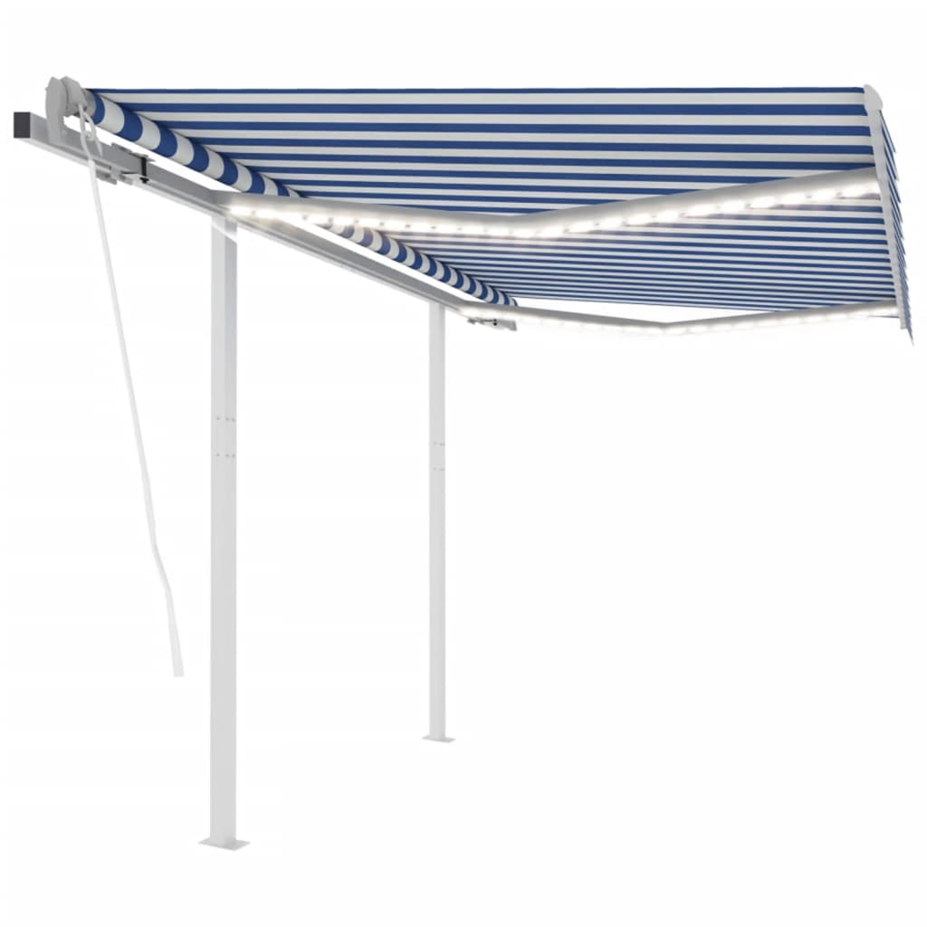 Toldo automático LED e sensor de vento 3,5x2,5 m azul e branco
