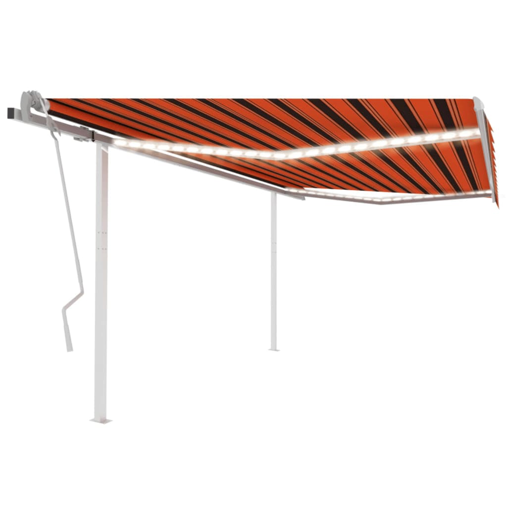 Toldo retrátil manual com luzes LED 4x3 m laranja e castanho
