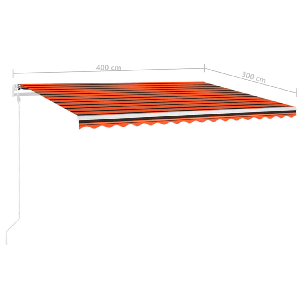 Toldo retrátil manual com luzes LED 4x3 m laranja e castanho - Image 10