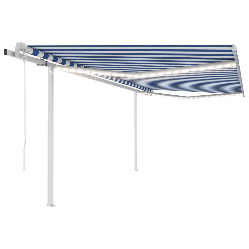 Toldo automático c/ LED e sensor de vento 4x3 m azul e branco