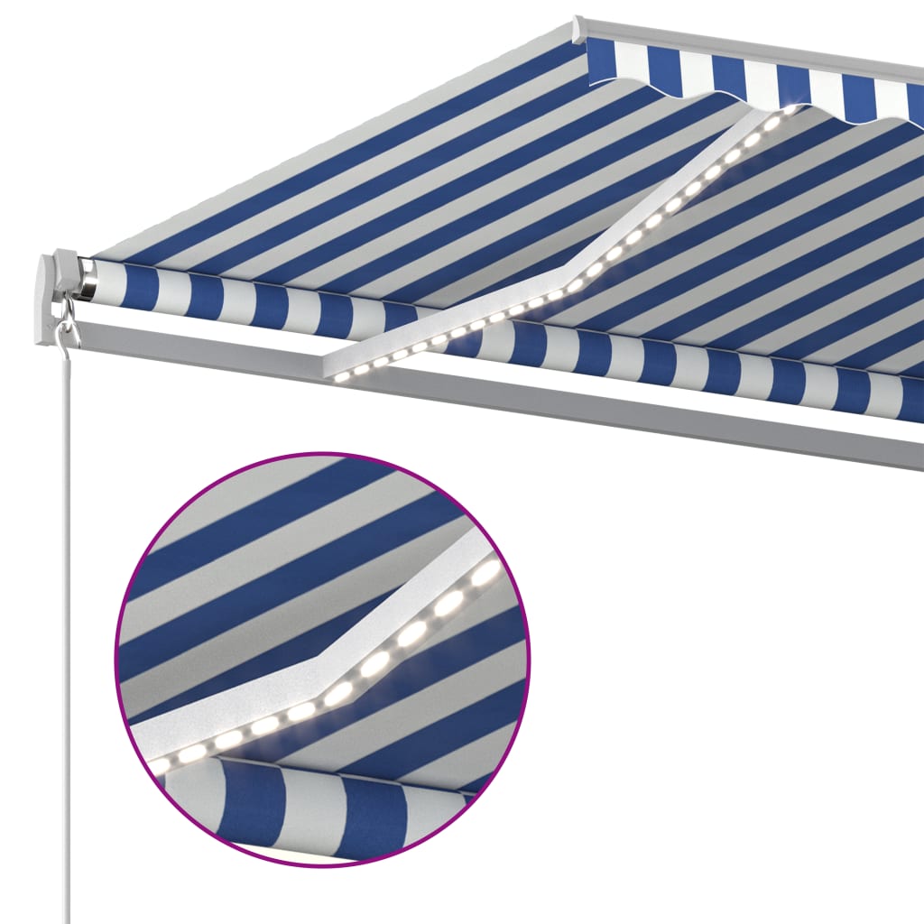 Toldo automático c/ LED e sensor de vento 4x3 m azul e branco - Image 6