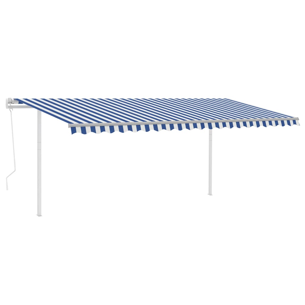 Toldo autom. LED e sensor de vento 5x3 m azul e branco - Image 2