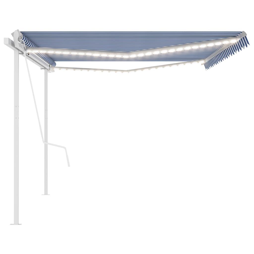 Toldo autom. LED e sensor de vento 5x3 m azul e branco - Image 4