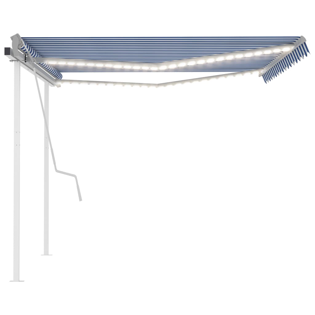 Toldo retrátil manual com luzes LED 4,5x3,5 m azul e branco - Image 4
