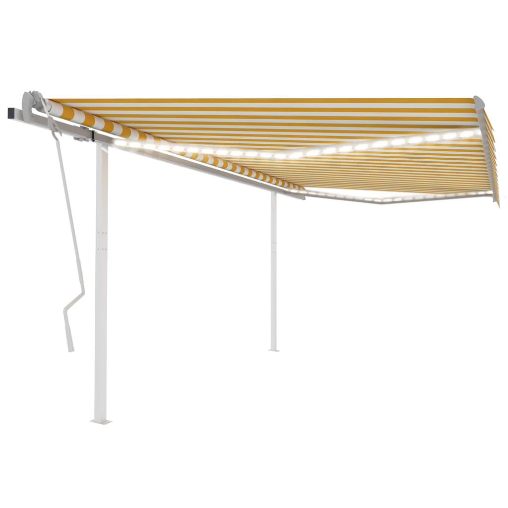 Toldo retrátil manual com luzes LED 4,5x3,5 m amarelo e branco