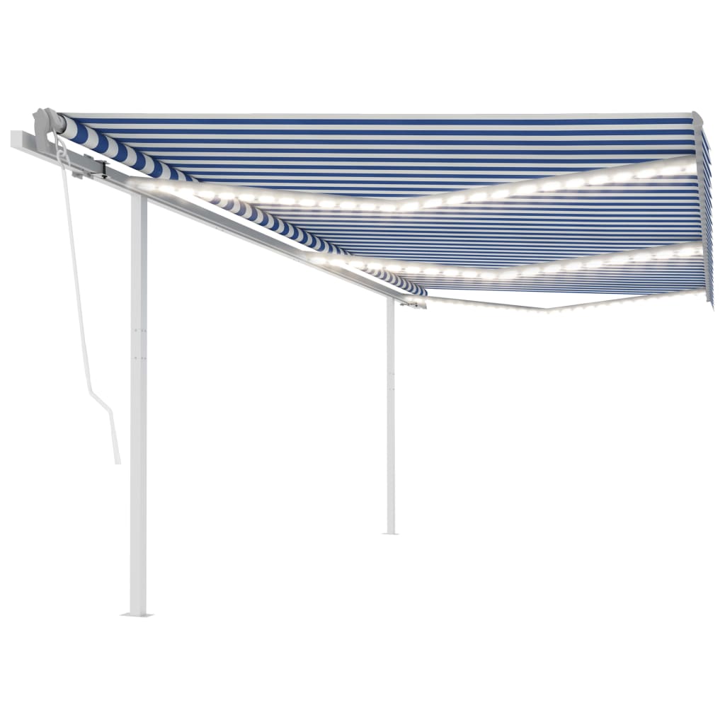 Toldo retrátil manual com LED 6x3,5 m azul e branco