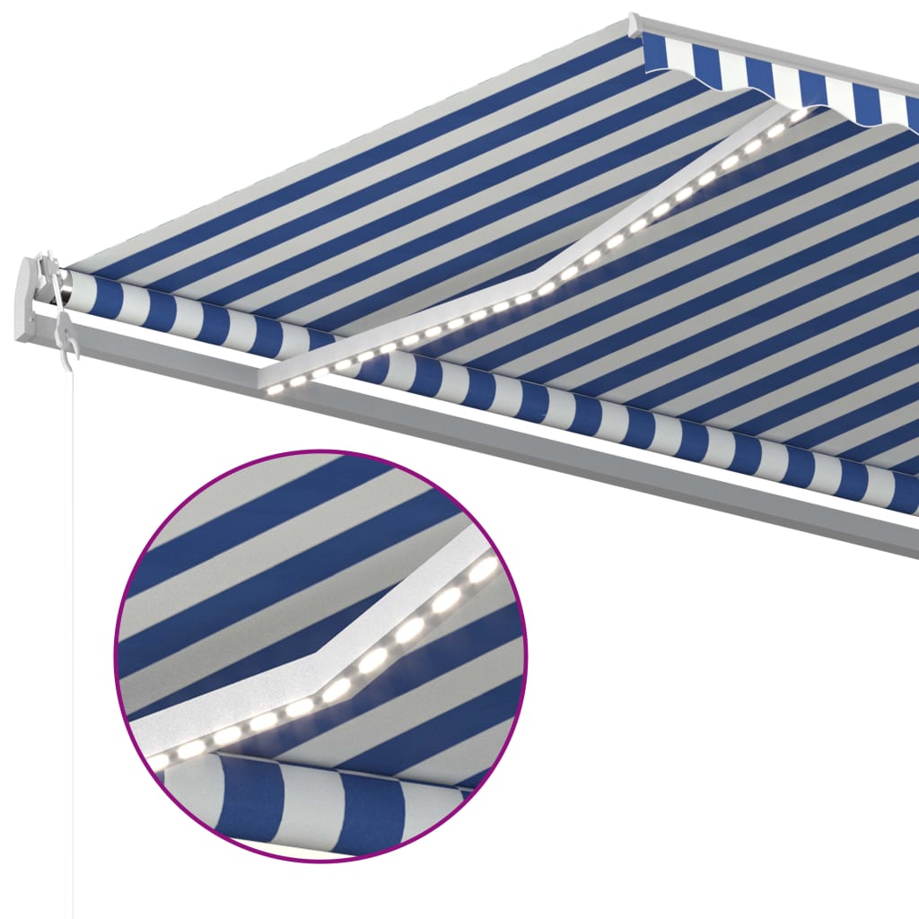 Toldo retrátil manual com LED 6x3,5 m azul e branco - Image 6