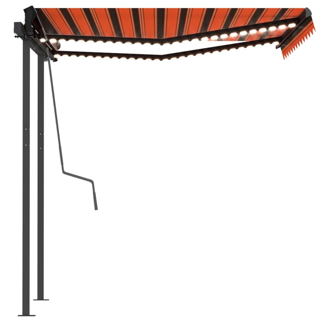 Toldo retrátil manual com LED 3x2,5 m laranja e castanho - Image 5