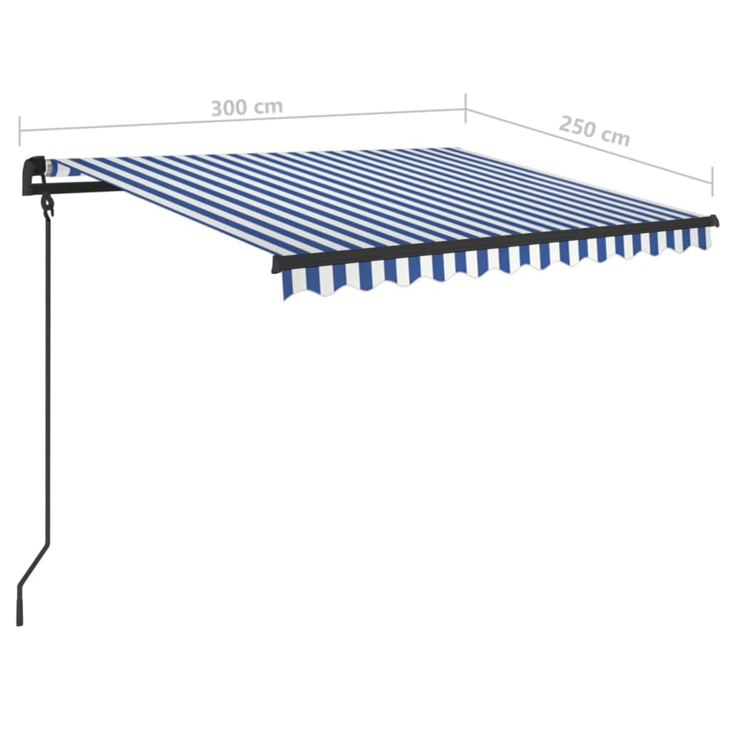Toldo retrátil automático com postes 3x2,5 m azul e branco - Image 11
