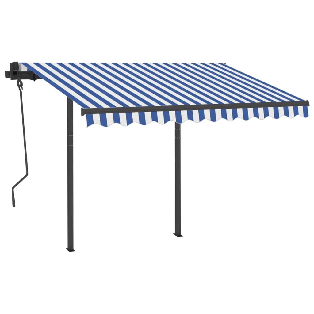 Toldo retrátil automático com postes 3,5x2,5 m azul e branco - Image 2