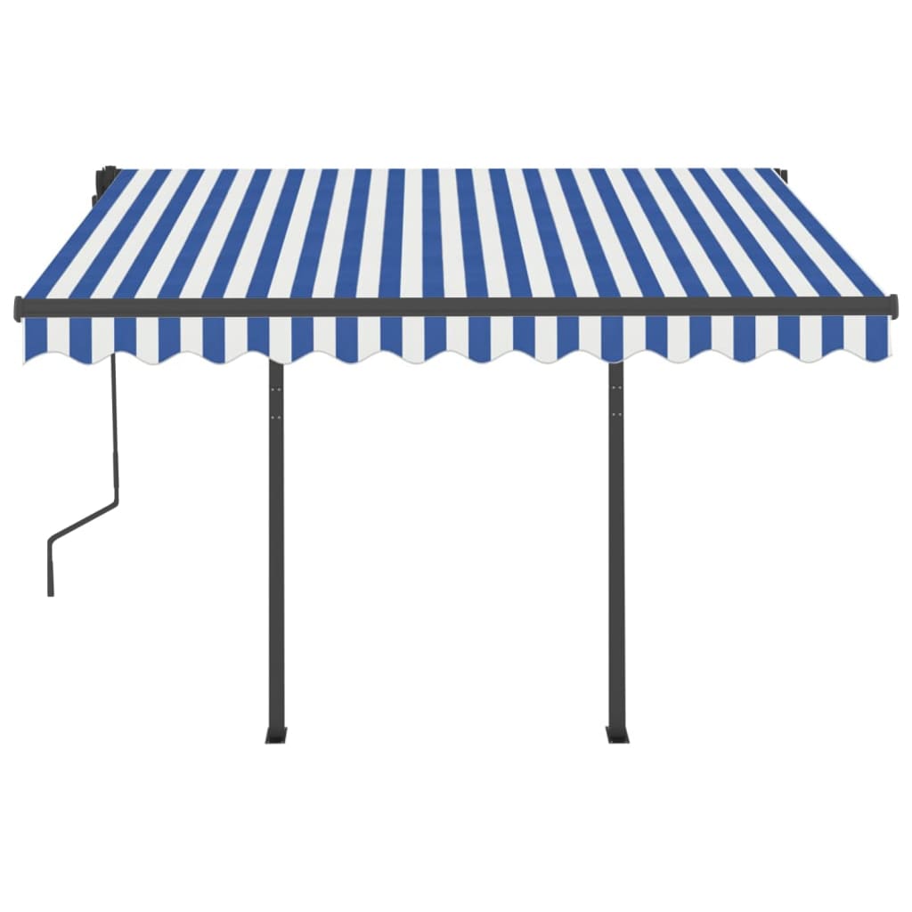 Toldo retrátil automático com postes 3,5x2,5 m azul e branco - Image 4