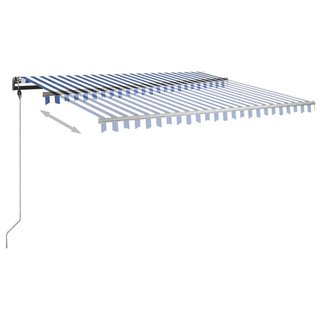 Toldo retrátil manual com postes 4x3 m azul e branco - Image 3