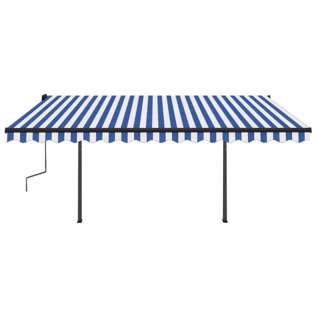 Toldo retrátil manual com postes 4x3 m azul e branco - Image 4