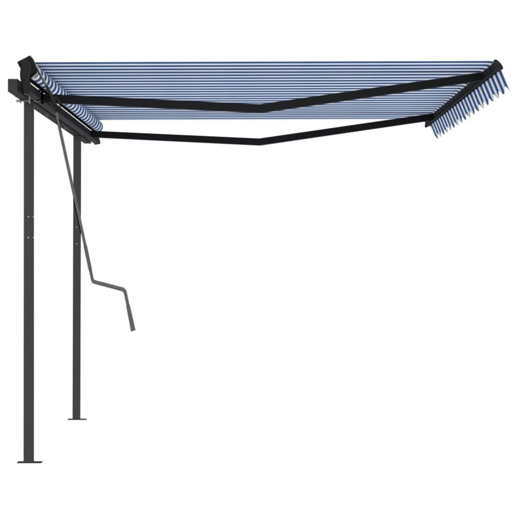 Toldo retrátil manual com postes 4x3 m azul e branco - Image 5