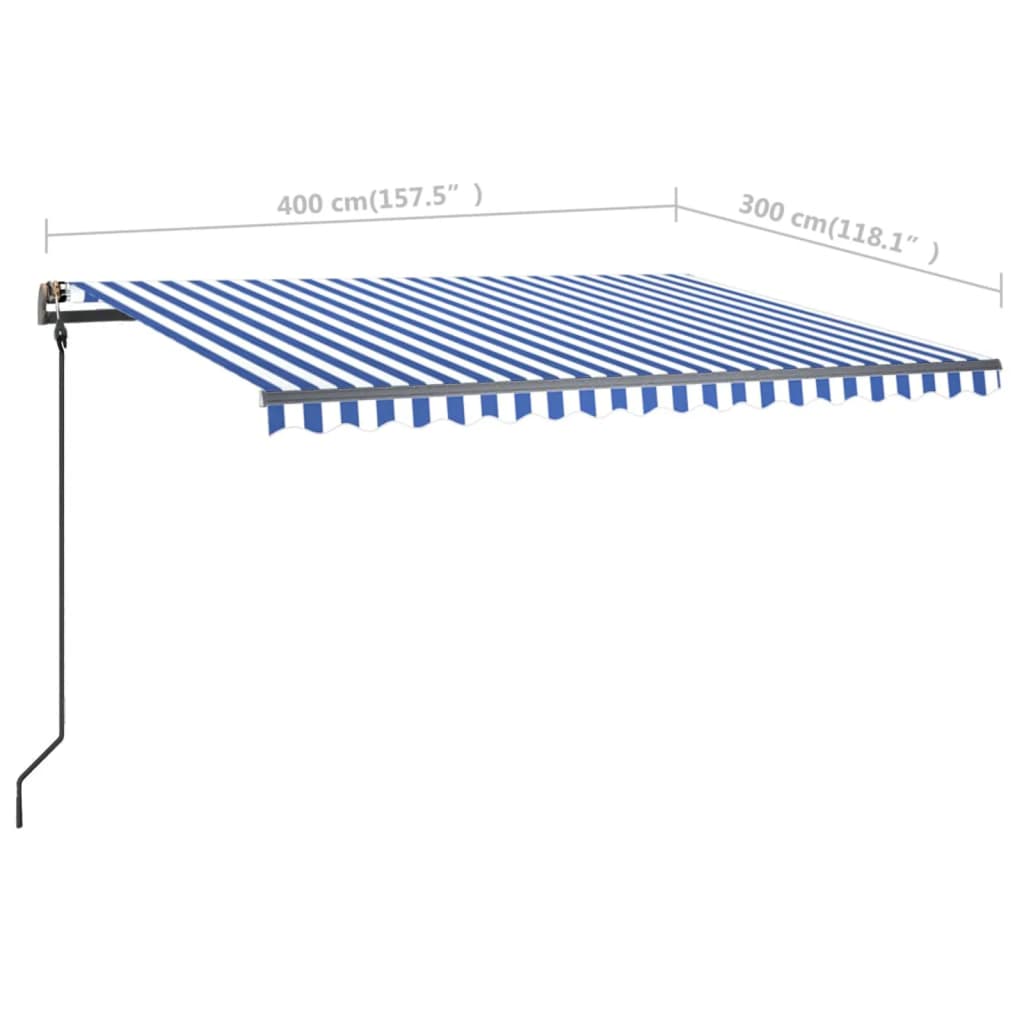 Toldo retrátil manual com postes 4x3 m azul e branco - Image 10