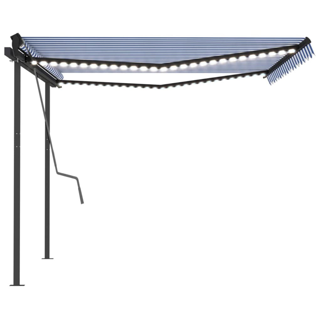 Toldo retrátil manual com luzes LED 4x3 m azul e branco - Image 5