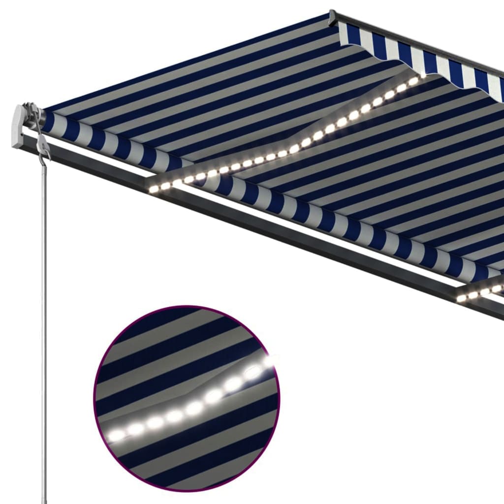 Toldo retrátil manual com luzes LED 4x3 m azul e branco - Image 6