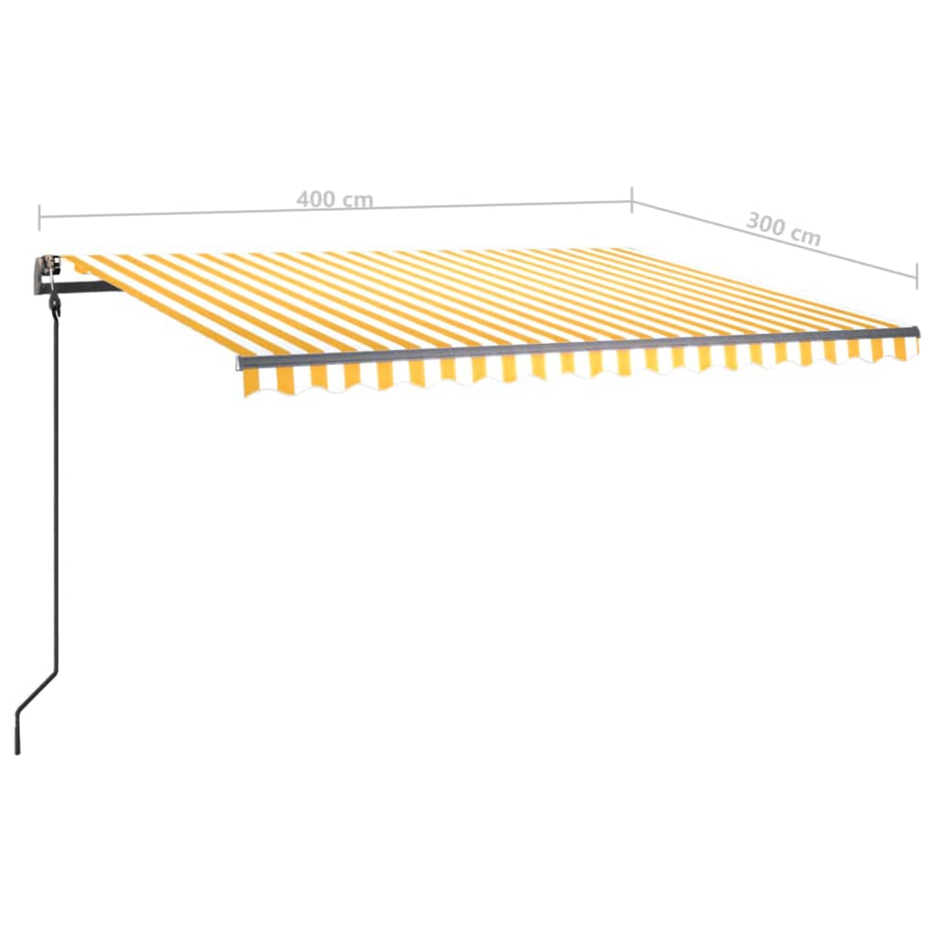 Toldo retrátil automático com postes 4x3 m amarelo e branco - Image 11