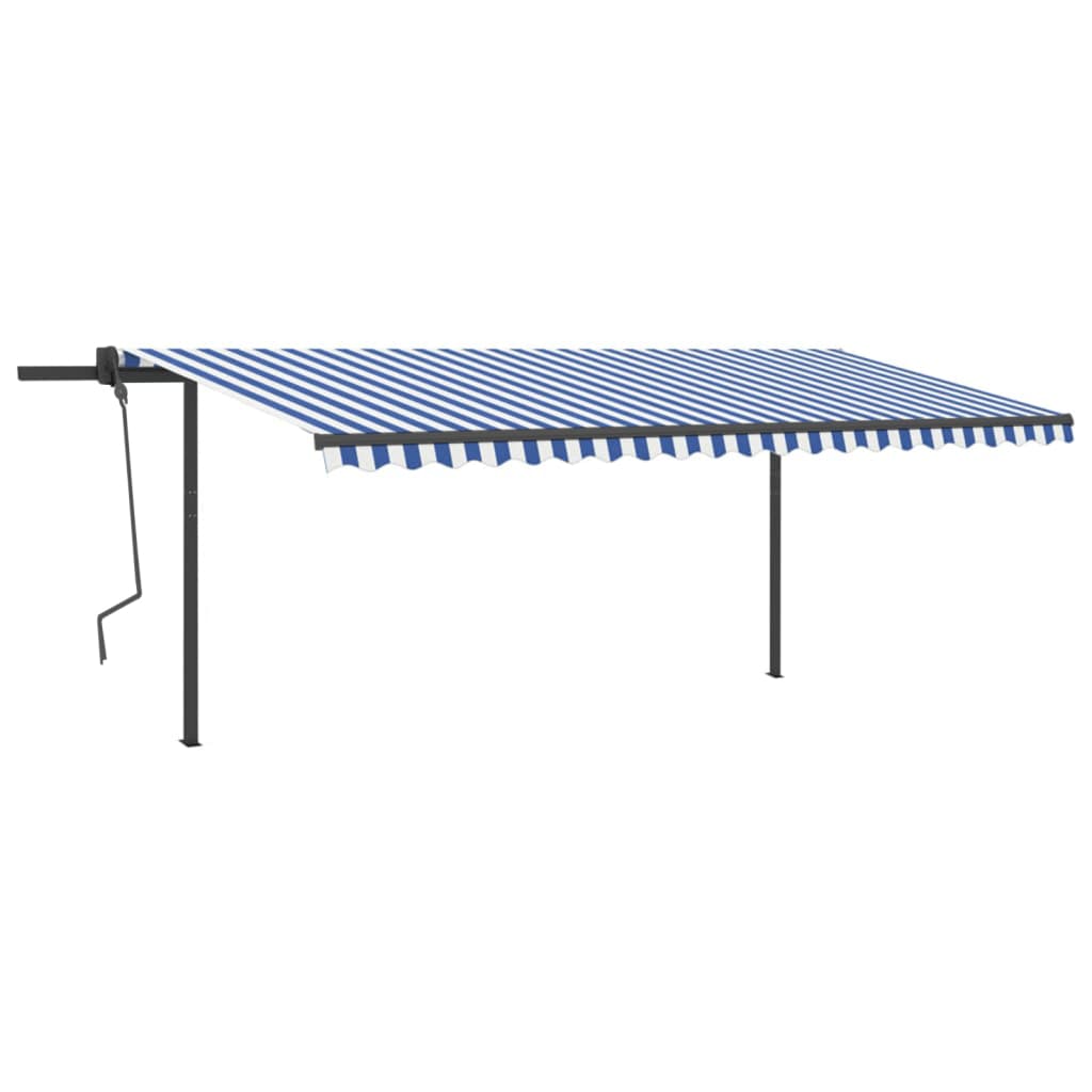 Toldo retrátil manual com postes 5x3 m azul e branco - Image 2