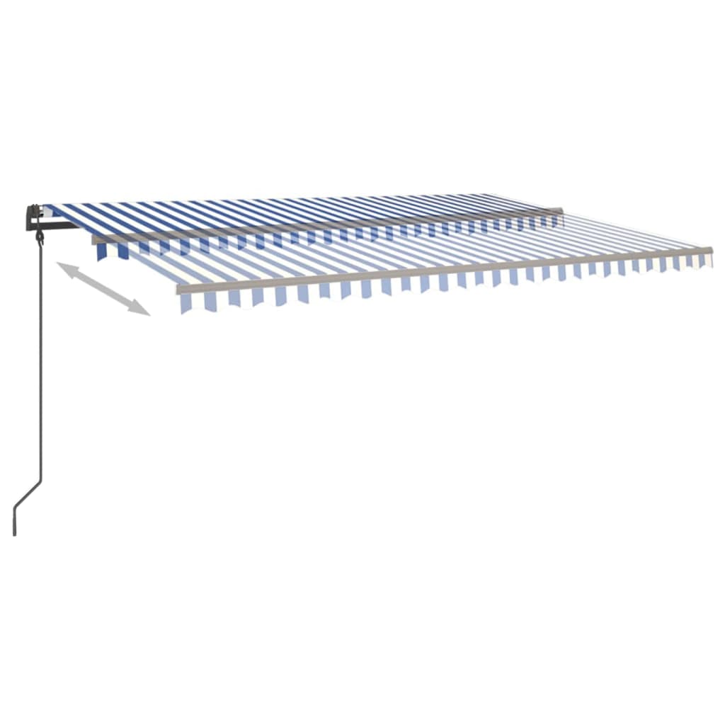 Toldo retrátil manual com postes 5x3 m azul e branco - Image 3