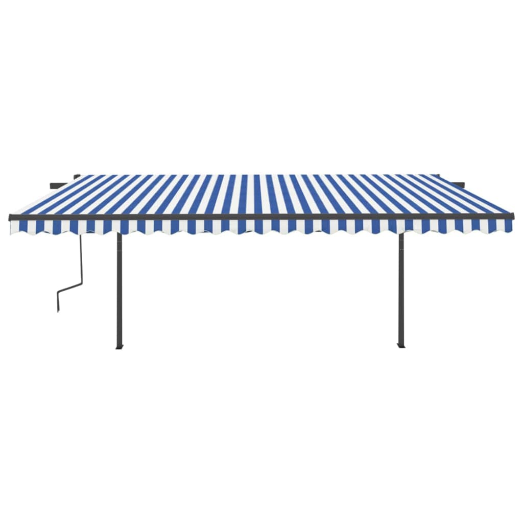 Toldo retrátil manual com postes 5x3 m azul e branco - Image 4