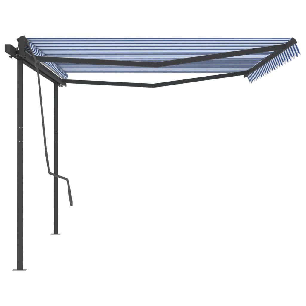 Toldo retrátil manual com postes 5x3 m azul e branco - Image 5
