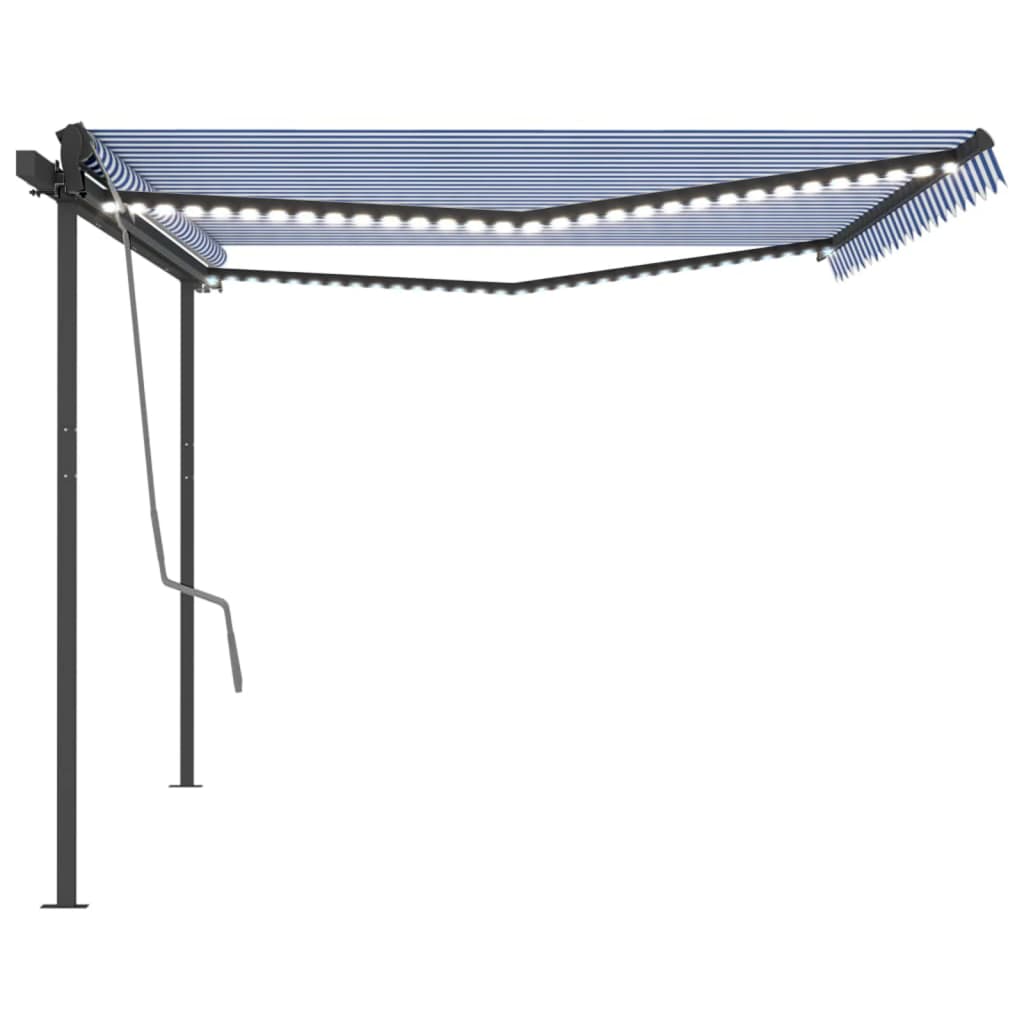 Toldo retrátil manual com luzes LED 5x3 m azul e branco - Image 5