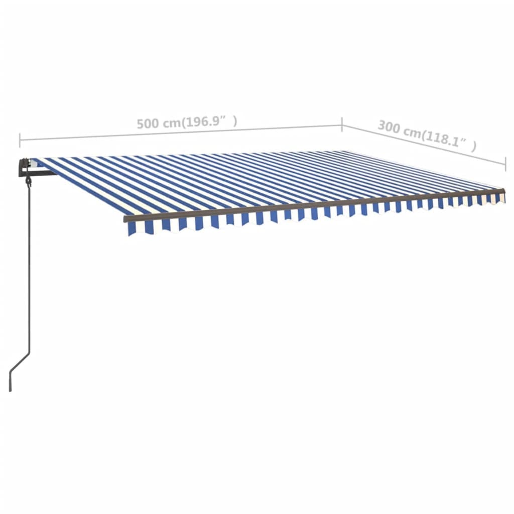 Toldo retrátil manual com luzes LED 5x3 m azul e branco - Image 10