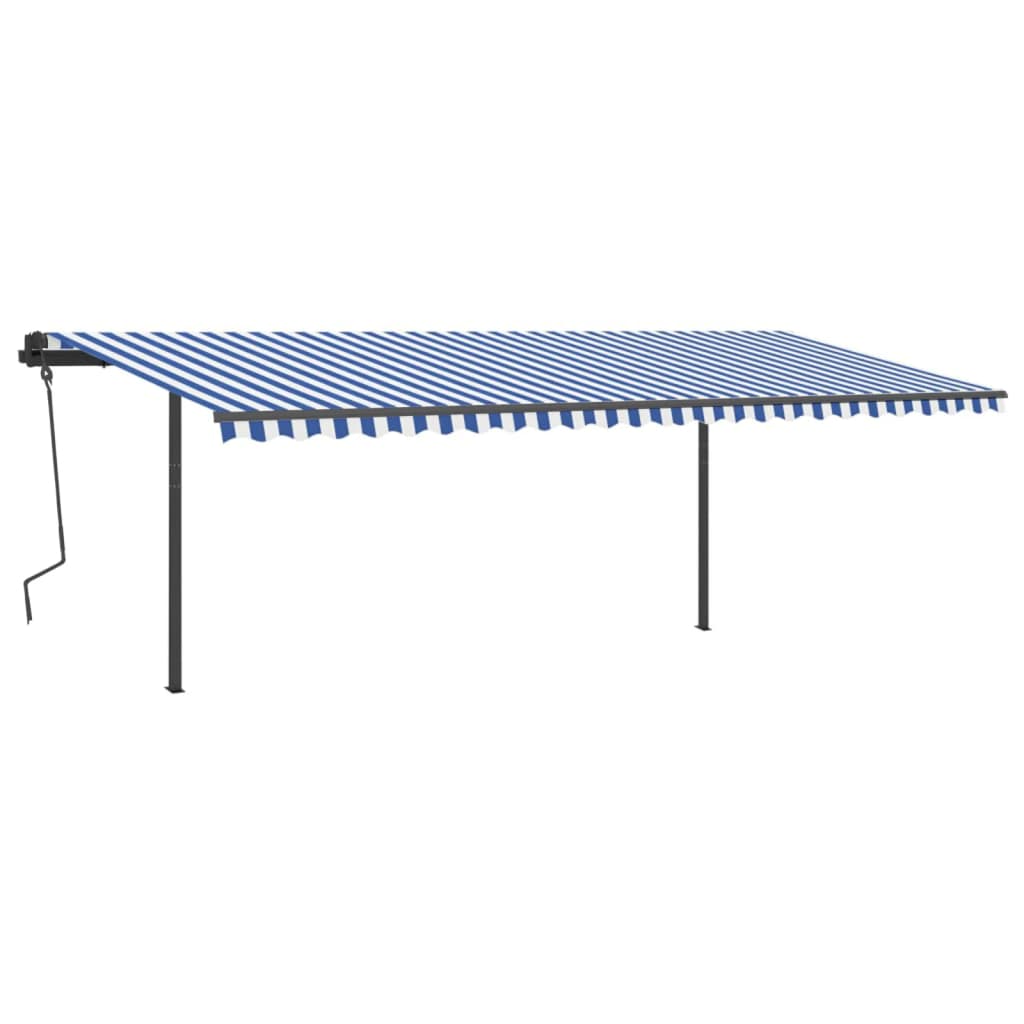 Toldo retrátil manual com postes 6x3 m azul e branco - Image 2