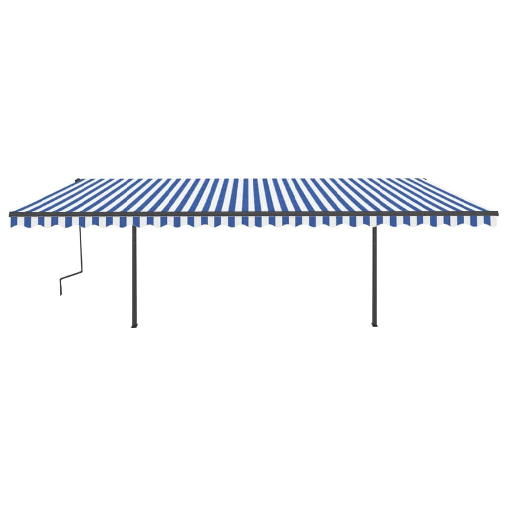 Toldo retrátil manual com postes 6x3 m azul e branco - Image 4