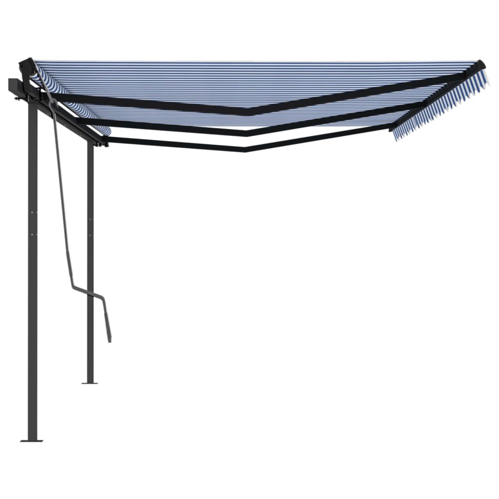 Toldo retrátil manual com postes 6x3 m azul e branco - Image 5