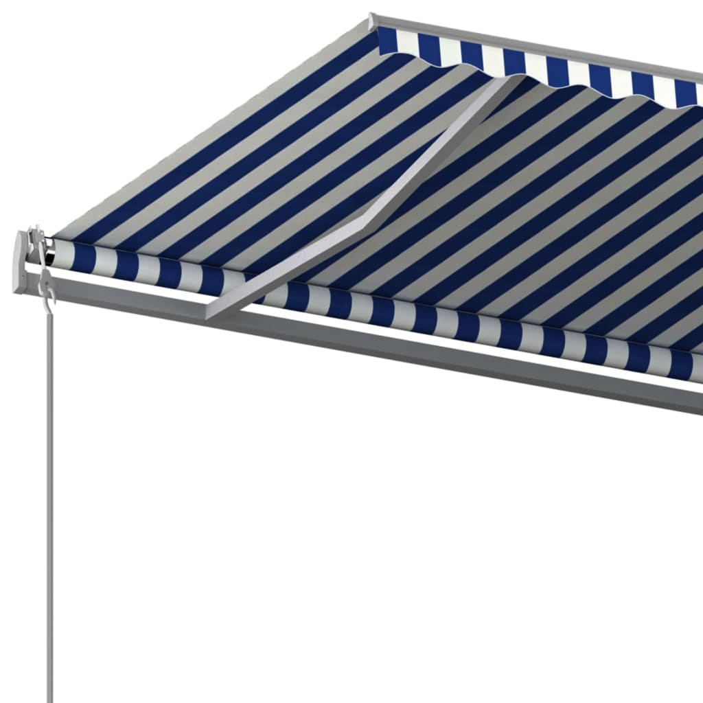 Toldo retrátil manual com postes 6x3 m azul e branco - Image 6