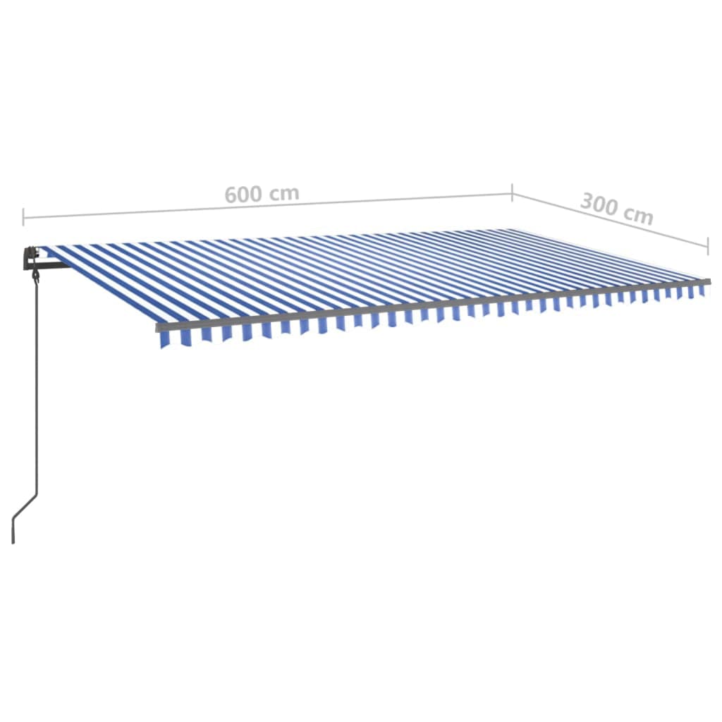Toldo retrátil manual com postes 6x3 m azul e branco - Image 10