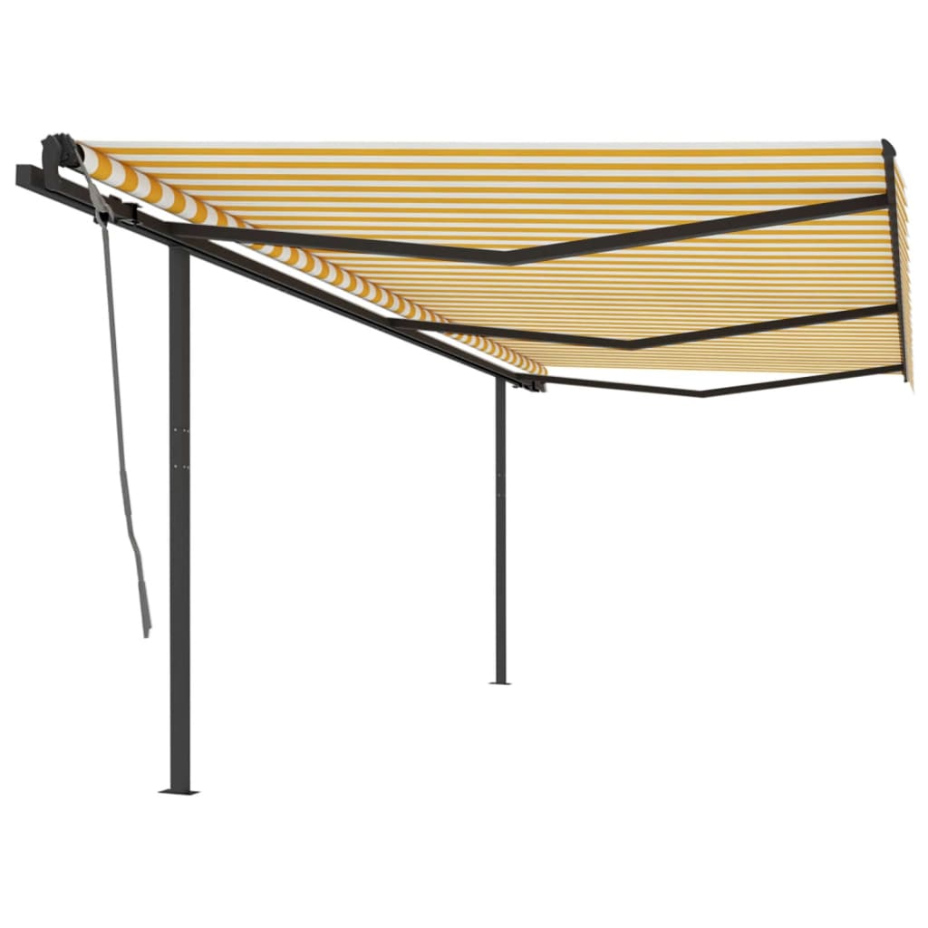 Toldo retrátil manual com postes 6x3 m amarelo e branco