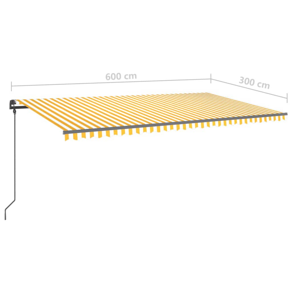 Toldo retrátil manual com postes 6x3 m amarelo e branco - Image 10