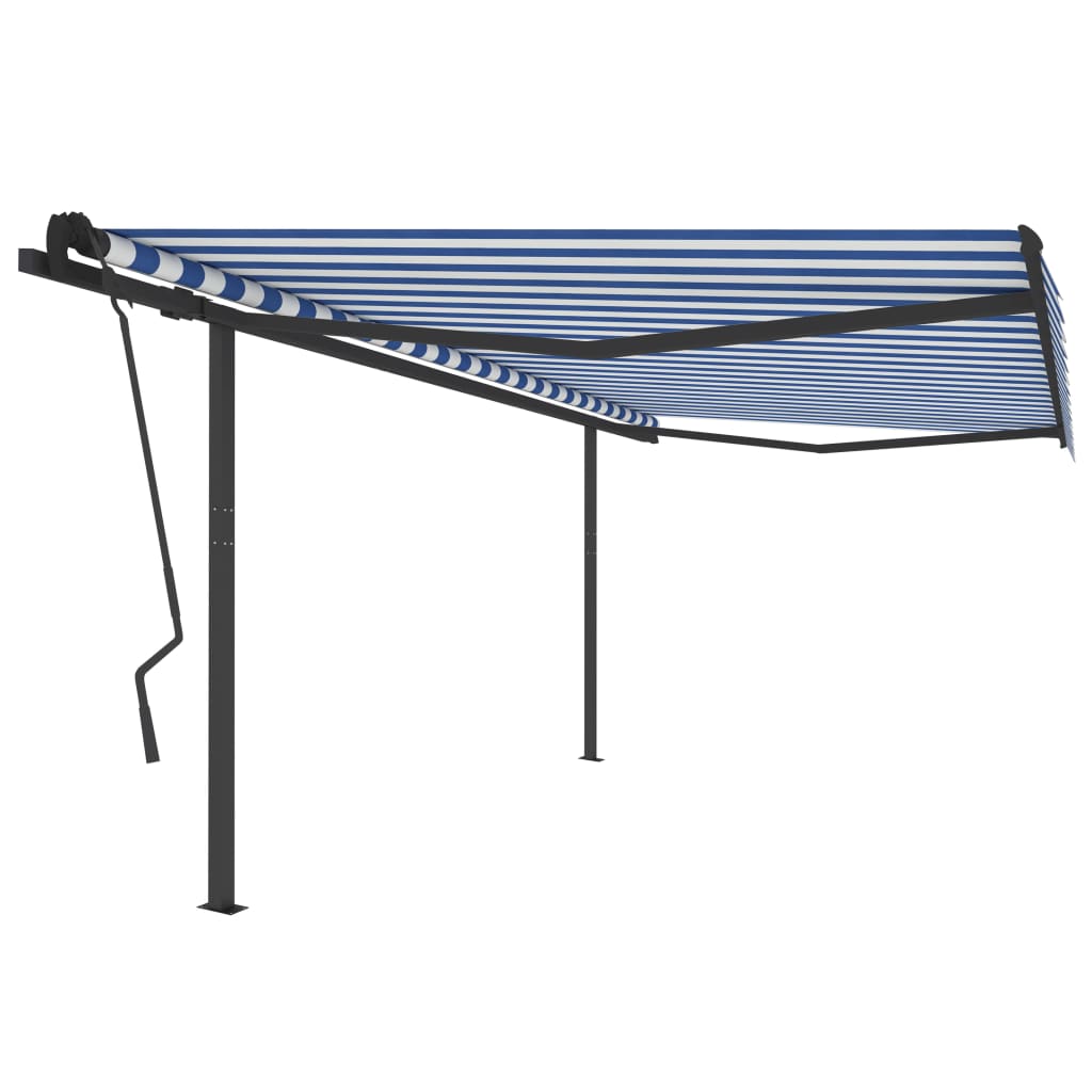 Toldo retrátil automático com postes 4,5x3,5 m azul e branco