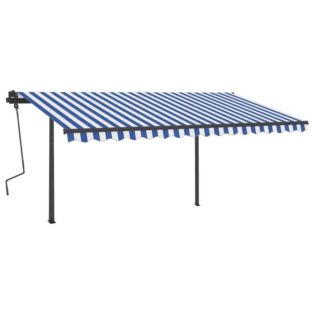 Toldo retrátil automático com postes 4,5x3,5 m azul e branco - Image 2