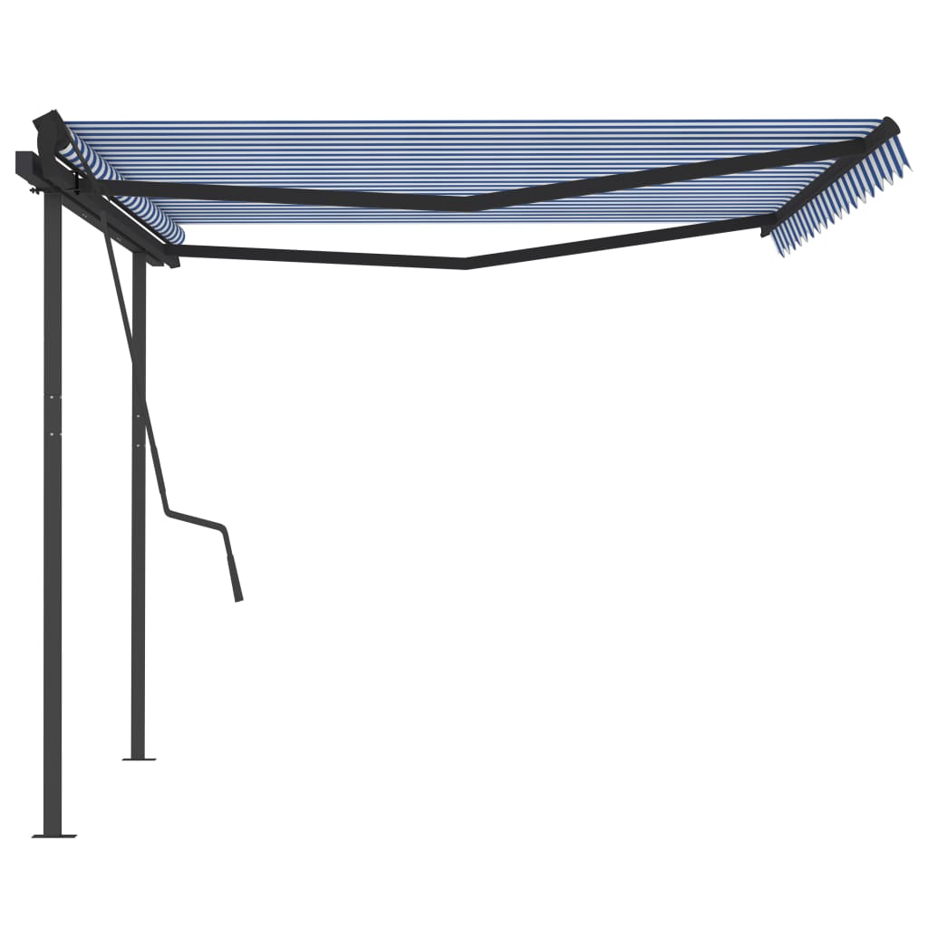 Toldo retrátil automático com postes 4,5x3,5 m azul e branco - Image 4
