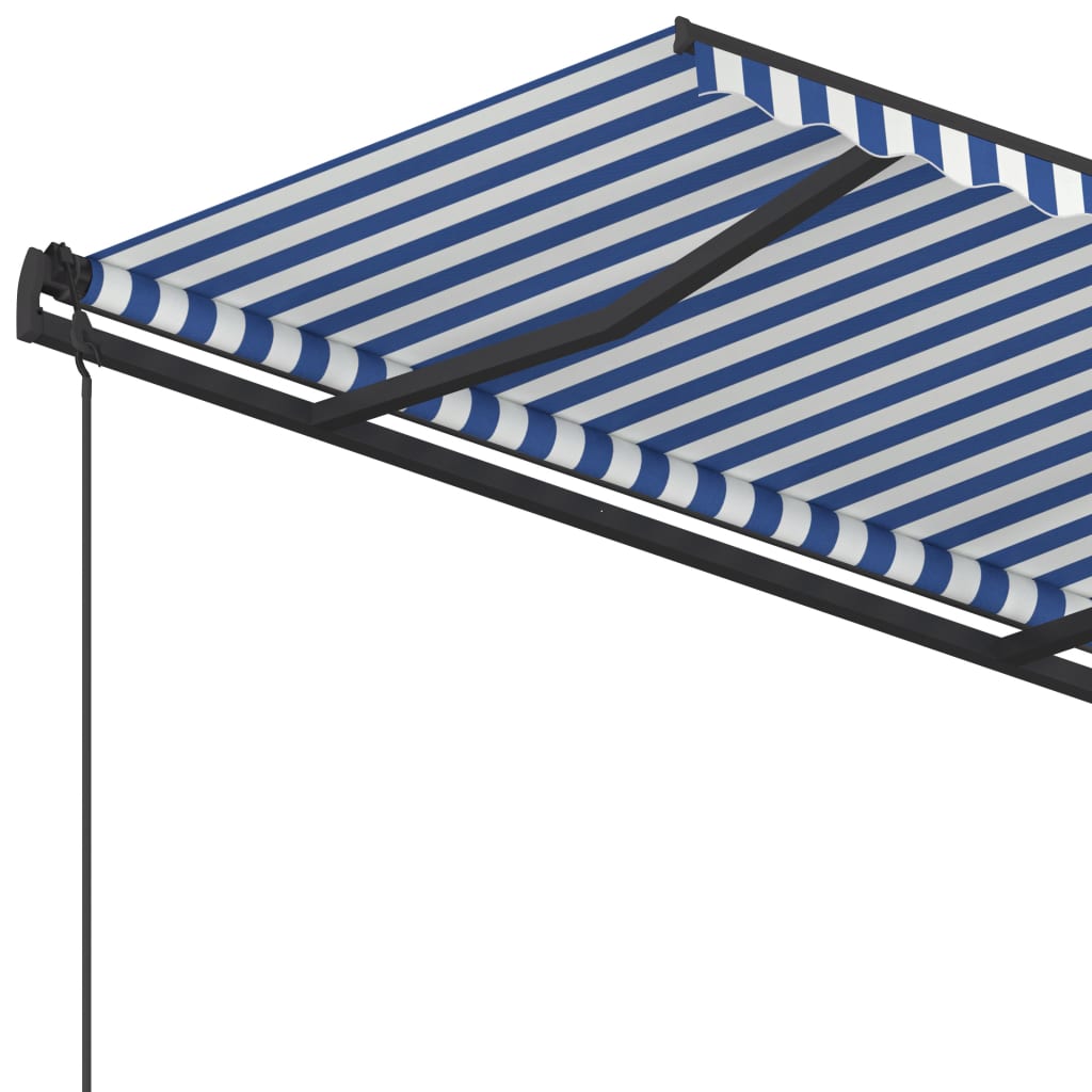 Toldo retrátil automático com postes 4,5x3,5 m azul e branco - Image 6