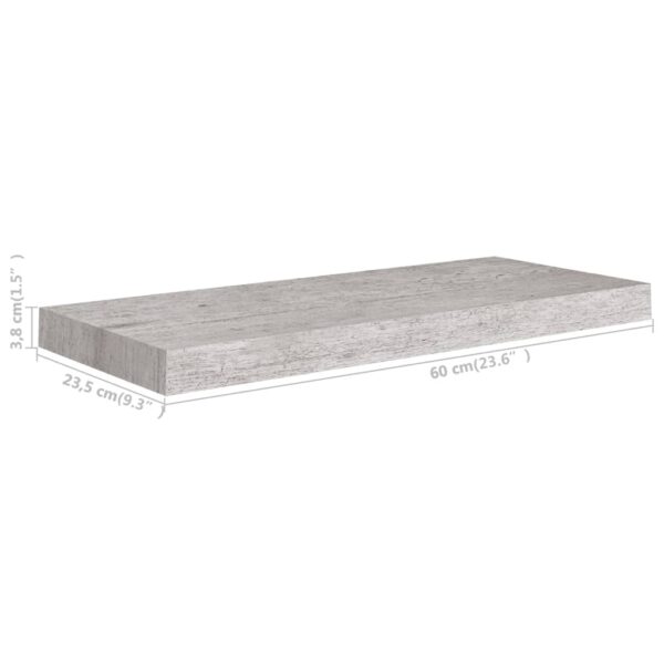 Prateleira de parede suspensa 60x23,5x3,8 cm MDF cinza cimento - Image 6