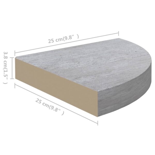 Prateleira de canto parede 25x25x3,8 cm MDF cinzento cimento - Image 6