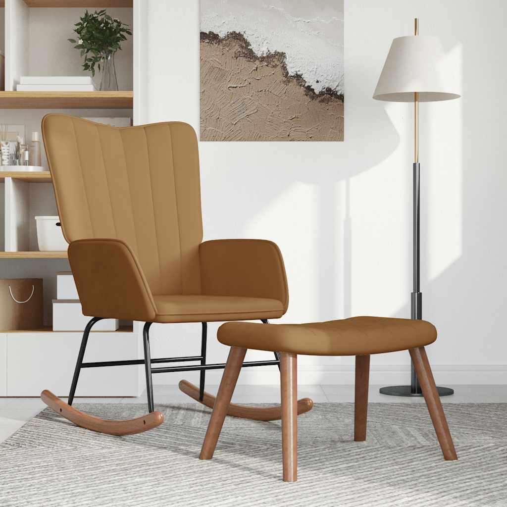 Cadeira de baloiço com banco veludo castanho