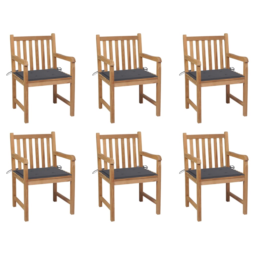Cadeiras de jardim c/ almofadões antracite 6 pcs teca maciça