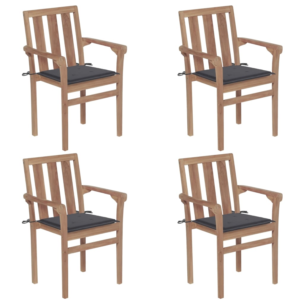 Cadeiras de jardim empilháveis c/ almofadões 4 pcs teca maciça
