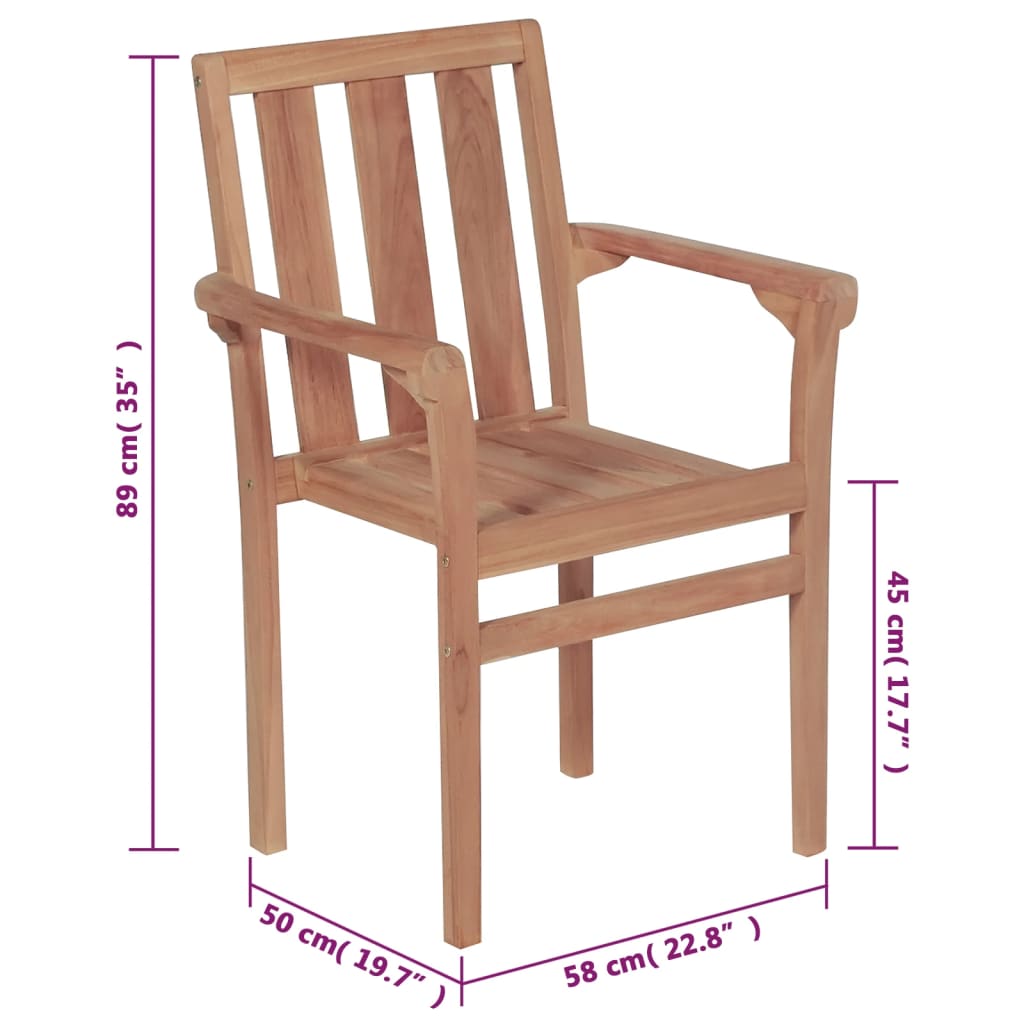 Cadeiras de jardim empilháveis c/ almofadões 4 pcs teca maciça - Image 11