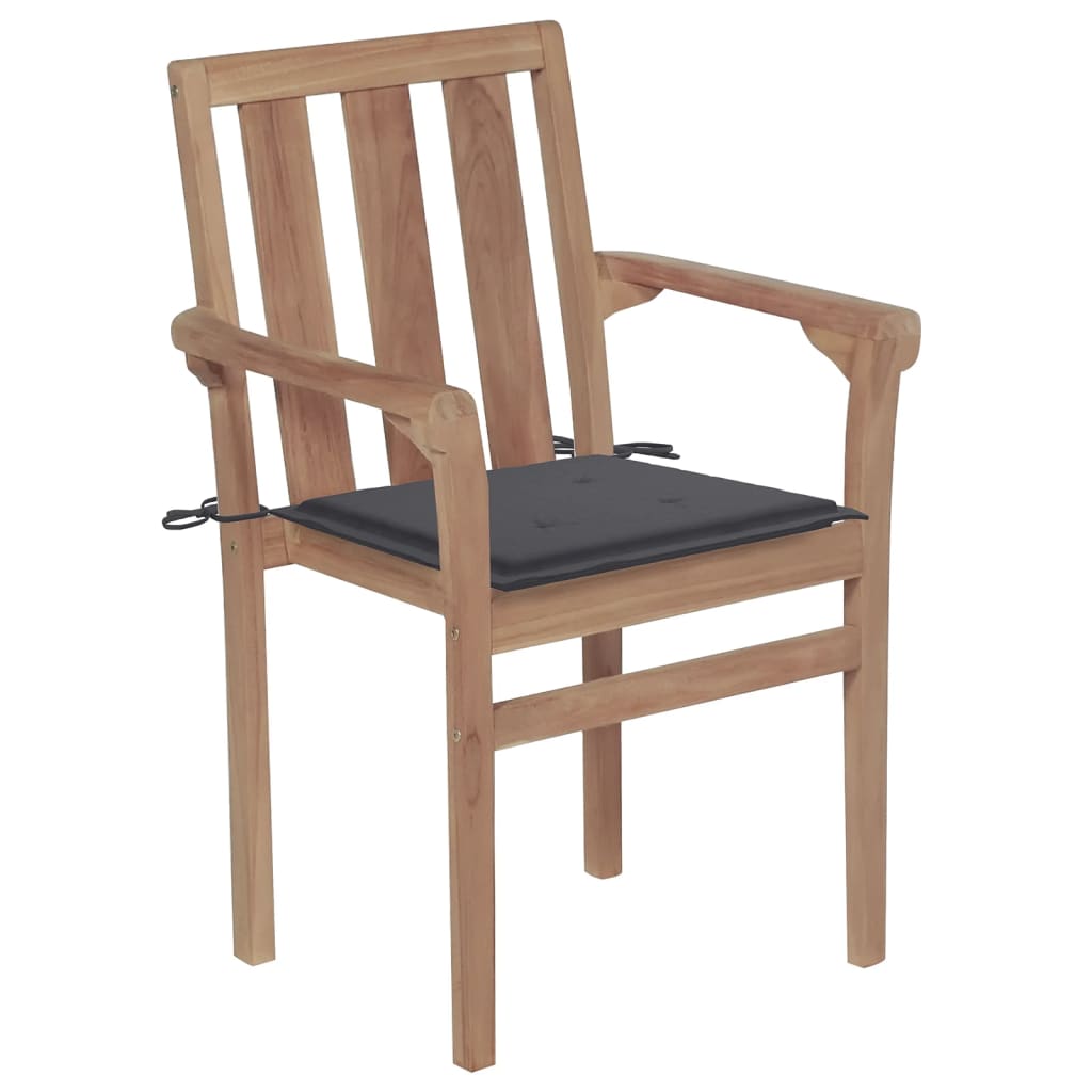 Cadeiras de jardim empilháveis c/ almofadões 4 pcs teca maciça - Image 3