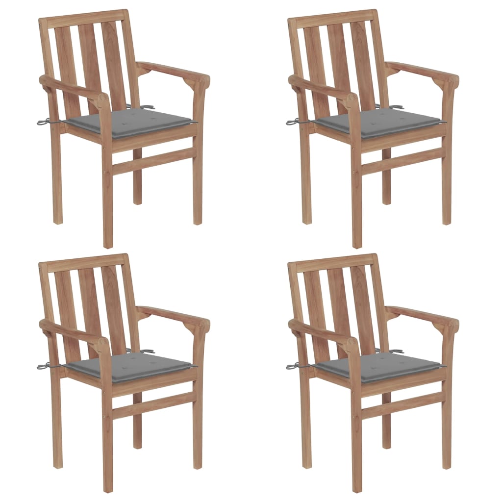Cadeiras de jardim empilháveis c/ almofadões 4 pcs teca maciça