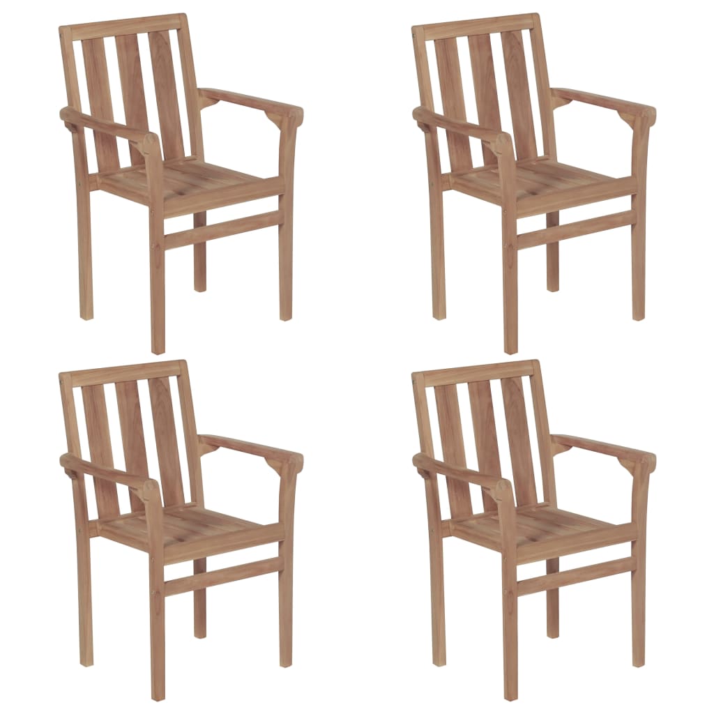 Cadeiras de jardim empilháveis c/ almofadões 4 pcs teca maciça - Image 2