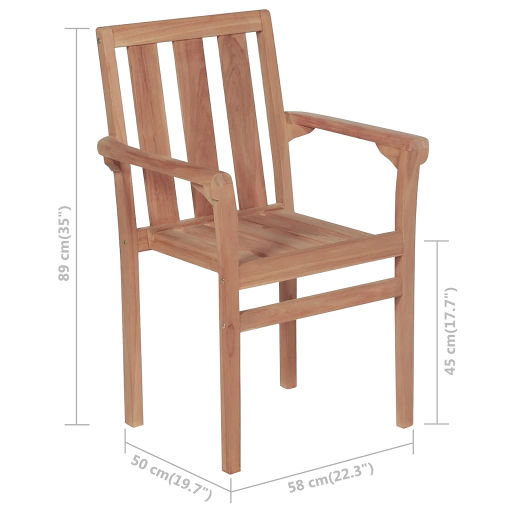 Cadeiras de jardim empilháveis c/ almofadões 4 pcs teca maciça - Image 11