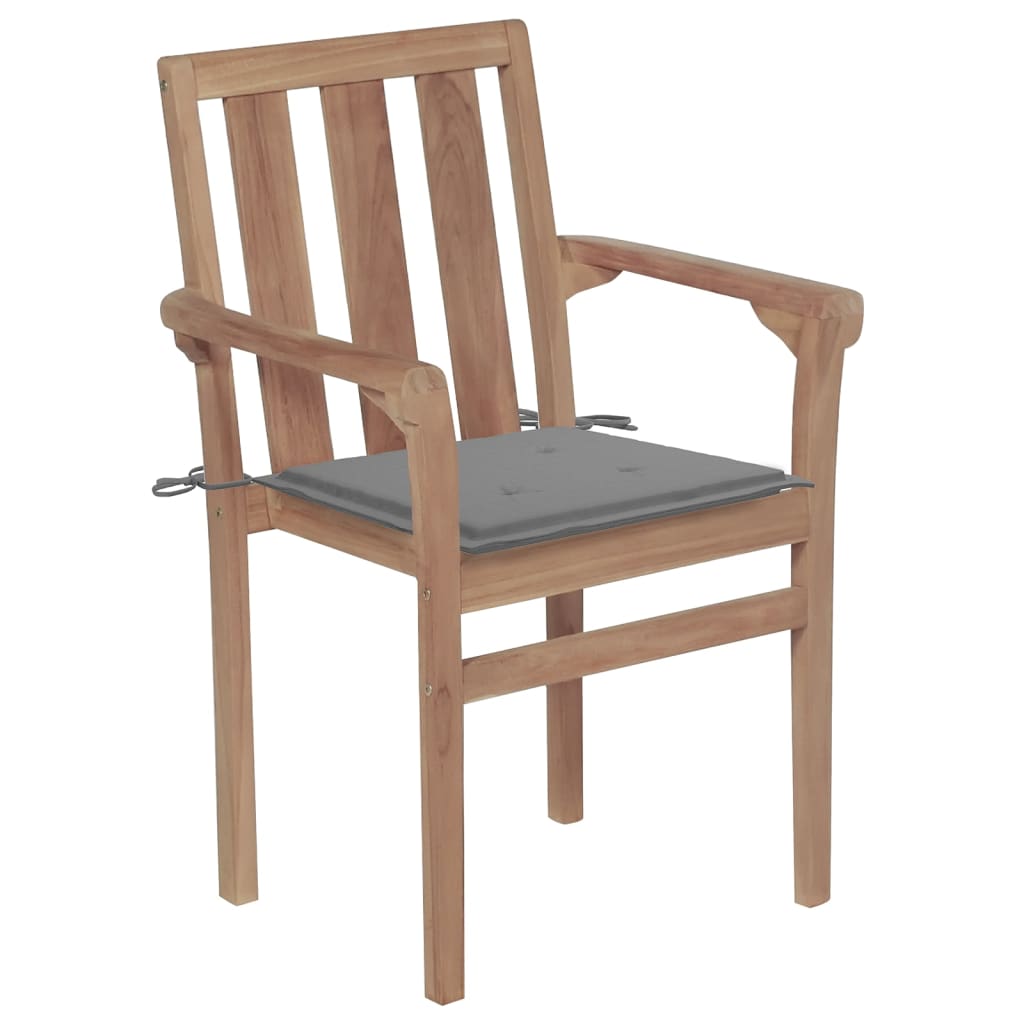 Cadeiras de jardim empilháveis c/ almofadões 4 pcs teca maciça - Image 3